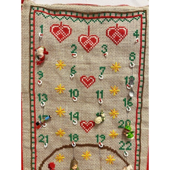 Embroidered Cross Stitch Christmas Advent Calendar 10 Ornaments Used - Picture 8 of 10